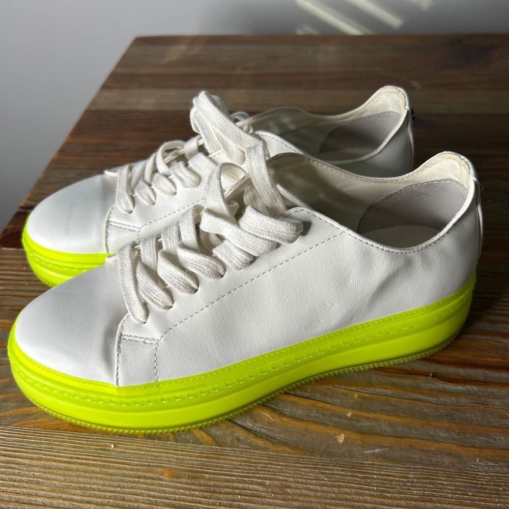 Steve Madden‎ White Neon Yellow Platform Sneakers Shoes Women's Size 7